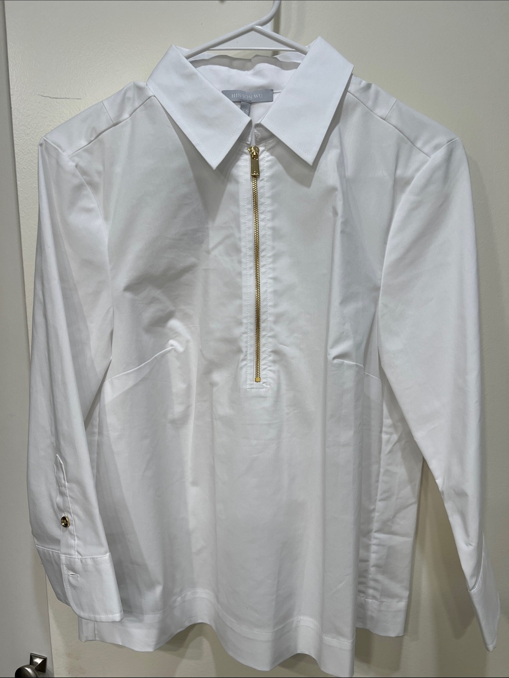 White Poplin Zip-Front Blouse